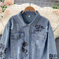 Denim Jacket Women's pierced burr jacket  1520