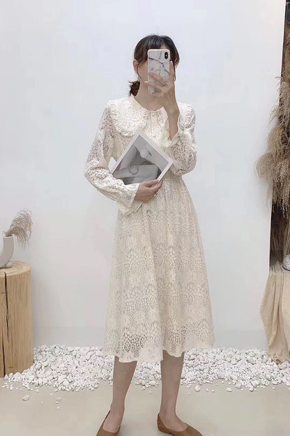 New Lapel lace long sleeve high waist slim gentle long skirt  2390