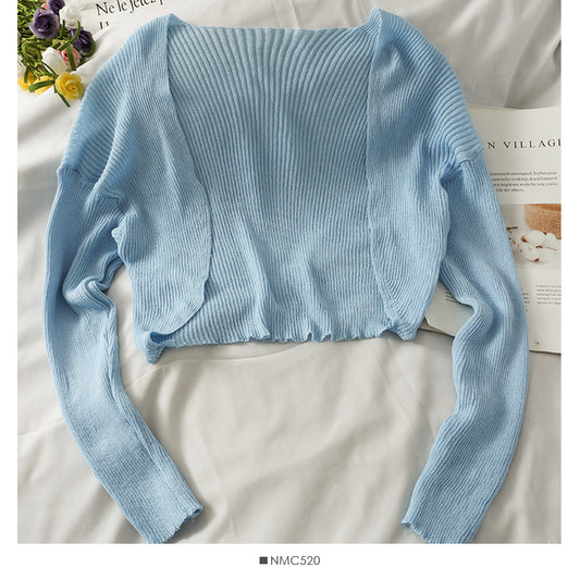 Koreanische kleine Damen-Strickjacke mit vertikalem Streifen 1768