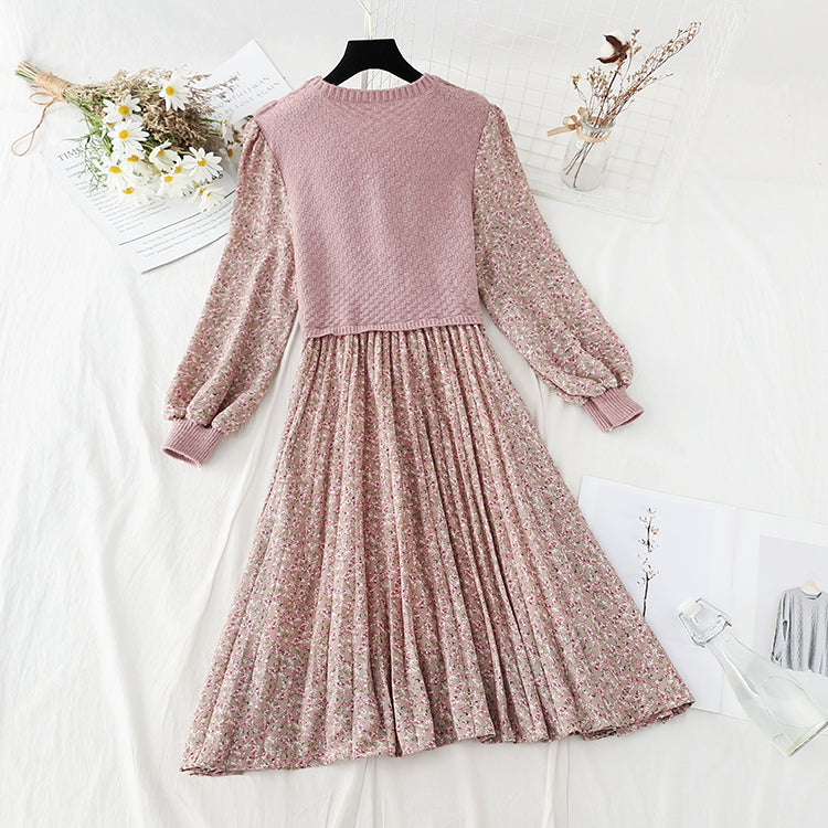 Dress foreign style age reduction splicing broken flower tea break Platycodon grandiflorum skirt  2261