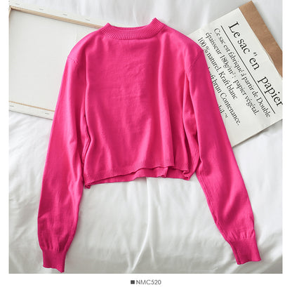 Pullover mit Rundhalsausschnitt in Bonbonfarbe, einfarbig, vielseitig 1761