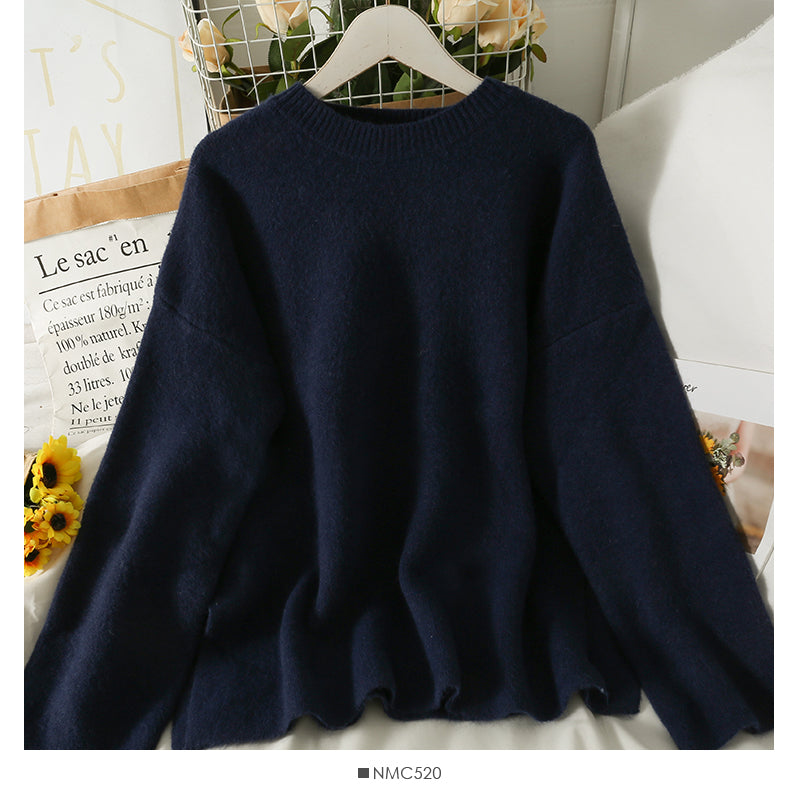 Retro loose and thin medium and long split Pullover Sweater for women  2081