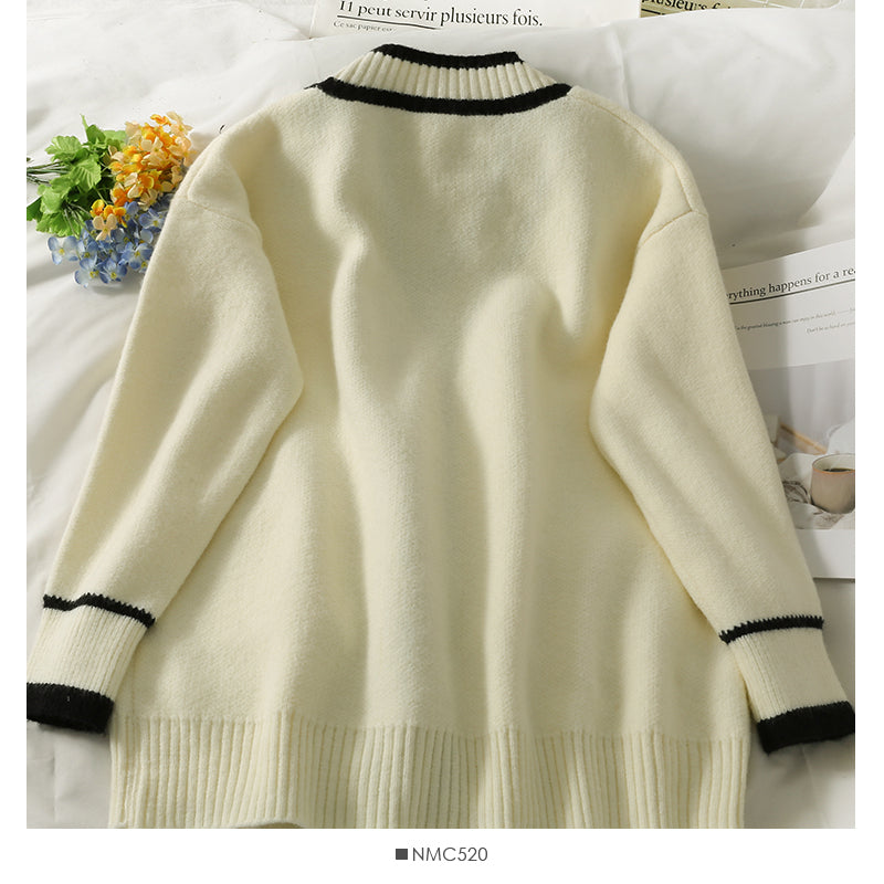 Sweater women's new striped loose thin single breasted sweater  2073