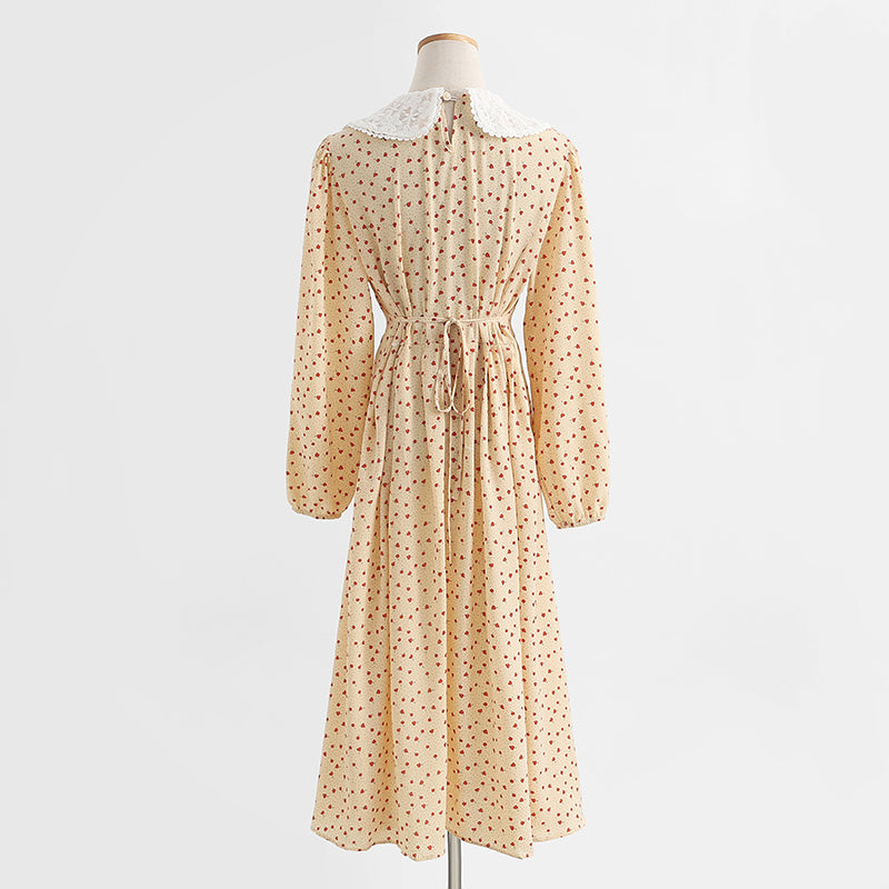 New female doll neck Vintage Chiffon Floral Dress  2250