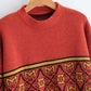 Women's pullover knitwear vintage art jacquard loose sweater  1345