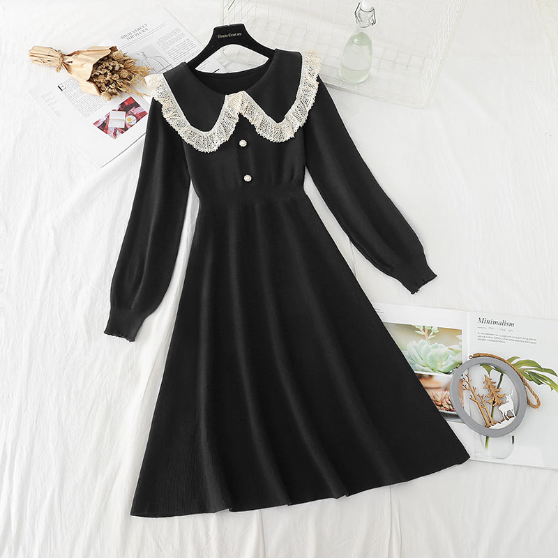 Solid color thin bottomed sweater with temperament slim skirt  2308