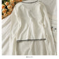 Korean Vintage stripe wave edge round neck single breasted sweater  2037