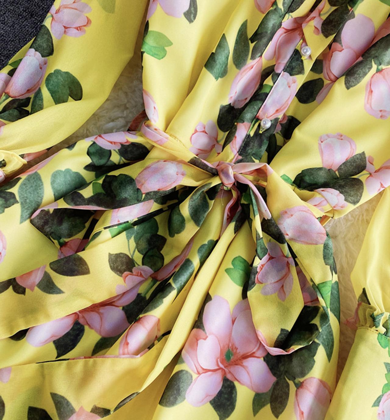 Gelbes Blumenkleid in A-Linie 1307