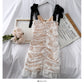 French lace stitched double layer backless suspender dress for women  2696