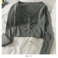 Long sleeve single breasted top women's new short versatile slim knit  1973