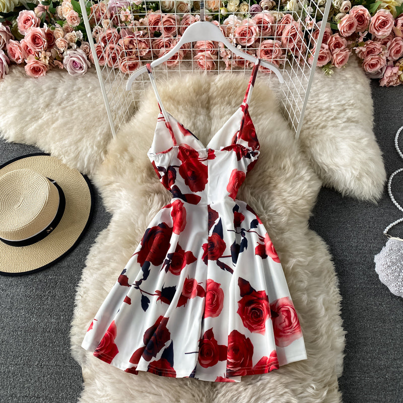 Temperament print slim back A-line dress  2807