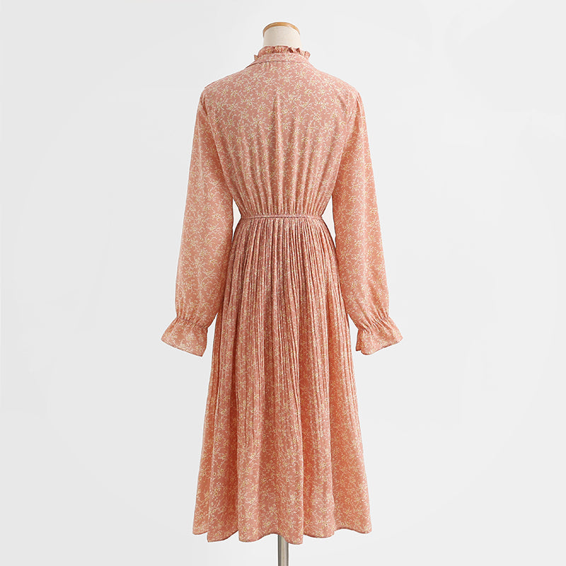 Ruffle French Vintage Long Sleeve Chiffon Dress  2257