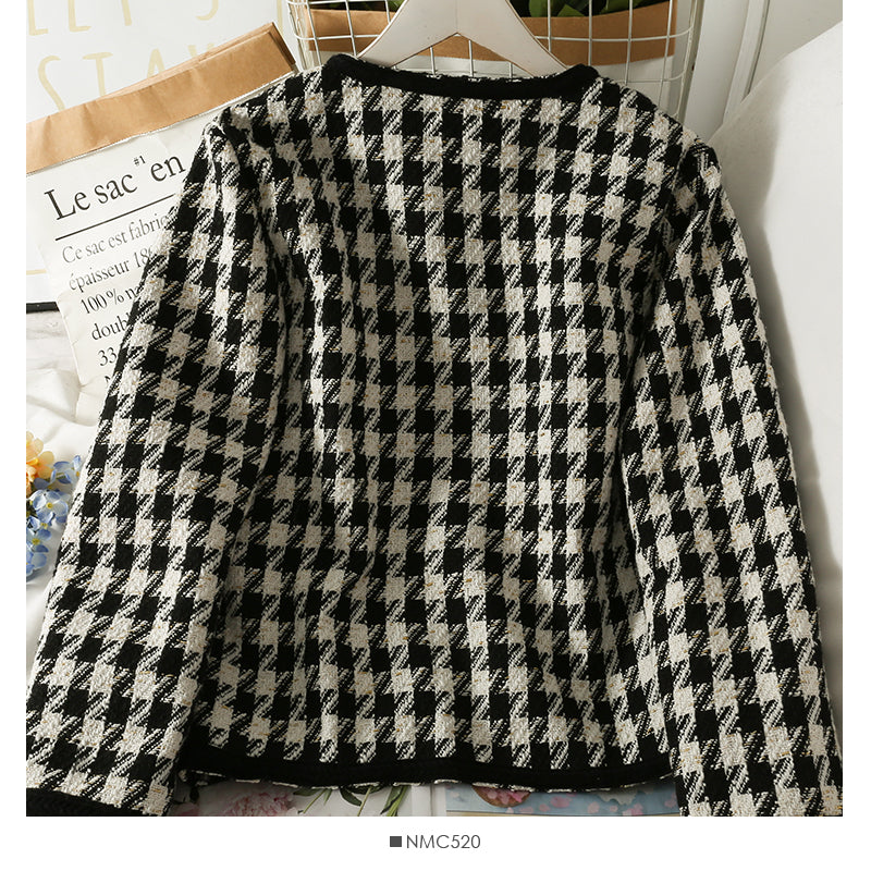 Thousand bird lattice loose small coat women's autumn long sleeve versatile top  2105