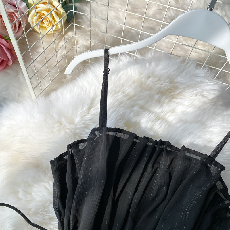 Sexy suspender shoulder and waist show thin fairy skirt  2766