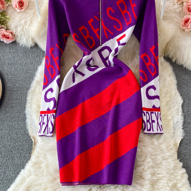 Slim and slim letter printed buttock dress  2911