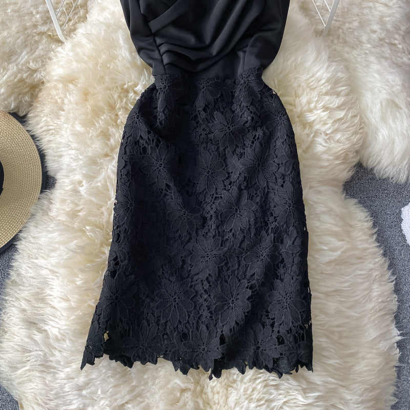 Sexy low cut suspender strapless dress  3283