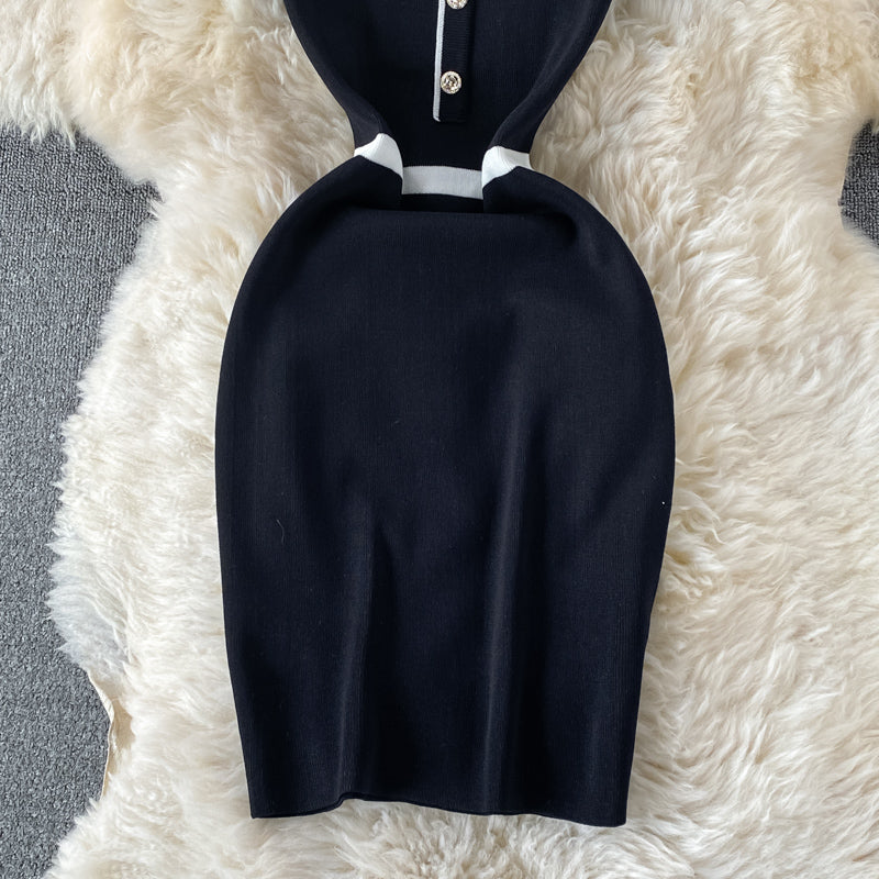 Slim round neck knitted Hip Wrap Dress  2975