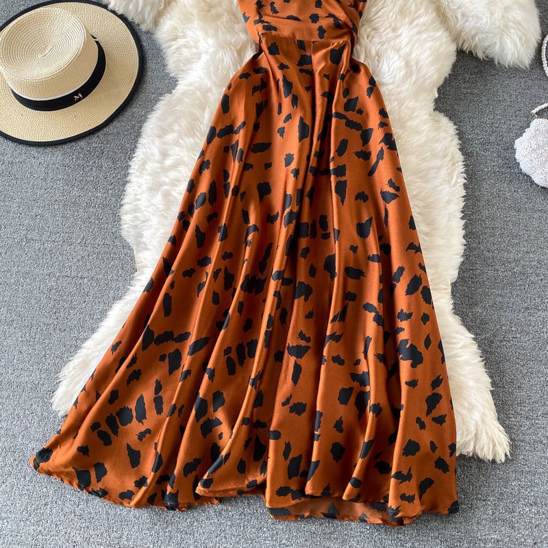 V-neck high waist slim suspender dress  3046