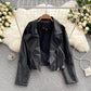 Leather women's slim and versatile Motorcycle Jacket  1559