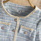 Temperament small fragrance bright silk woven single breasted long sleeved coat  1634