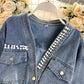 Jeansjacke Damendesign Sense Heavy Industry Nail Bead V-Ausschnitt Slim Fit 1489