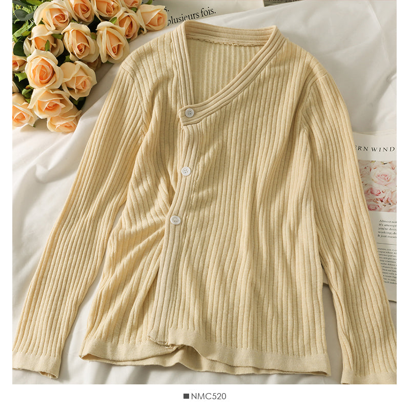 Han Fan irregular single breasted V-Neck long sleeve sweater female  2038