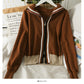 Hooded sweater women's stripe loose slim zipper sweater  2014
