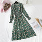 Suit collar French retro fairy super xiansen broken flower chiffon long skirt  2358