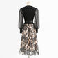 New Hepburn style dress long sleeve stitched embroidery mesh  2442