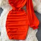 Sexy diagonal neck off shoulder one-sided dress  2738