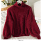 Sweater female Plush high neck slim fit solid color versatile long sleeve top  1764