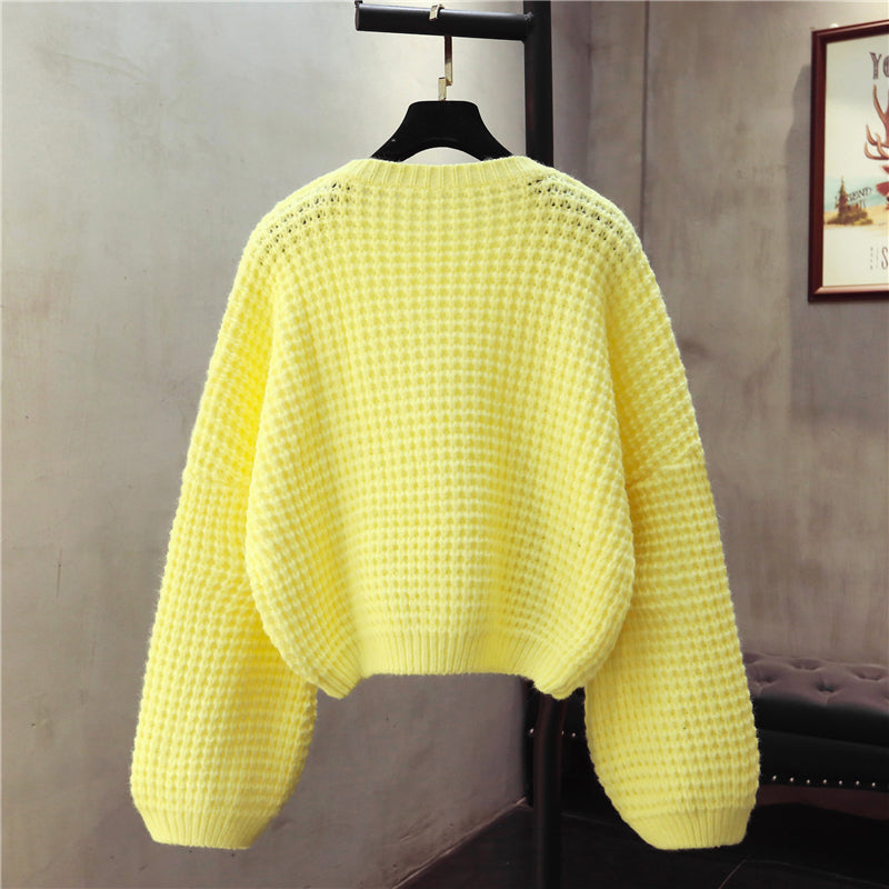 Einfacher Langarm-Pullover mit Rundhalsausschnitt 1476