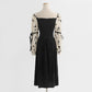 Floral dress long sleeves show thin temperament velvet skirt long skirt  2190