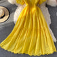 Elegant bubble sleeve long skirt with large hem  3065