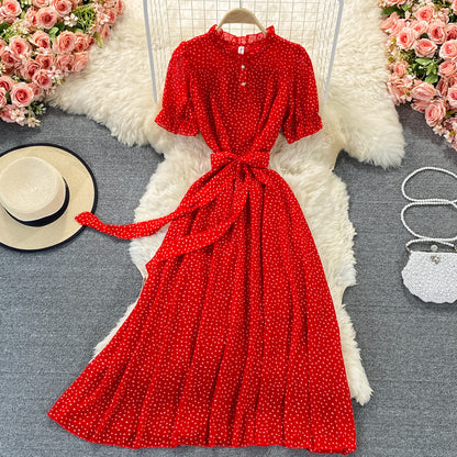 Stand collar chiffon dress is slim and slim  3055