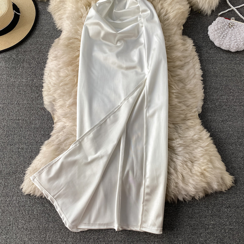 Split skirt Strapless suspender dress  2815