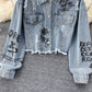Denim Jacket Women's pierced burr jacket  1520
