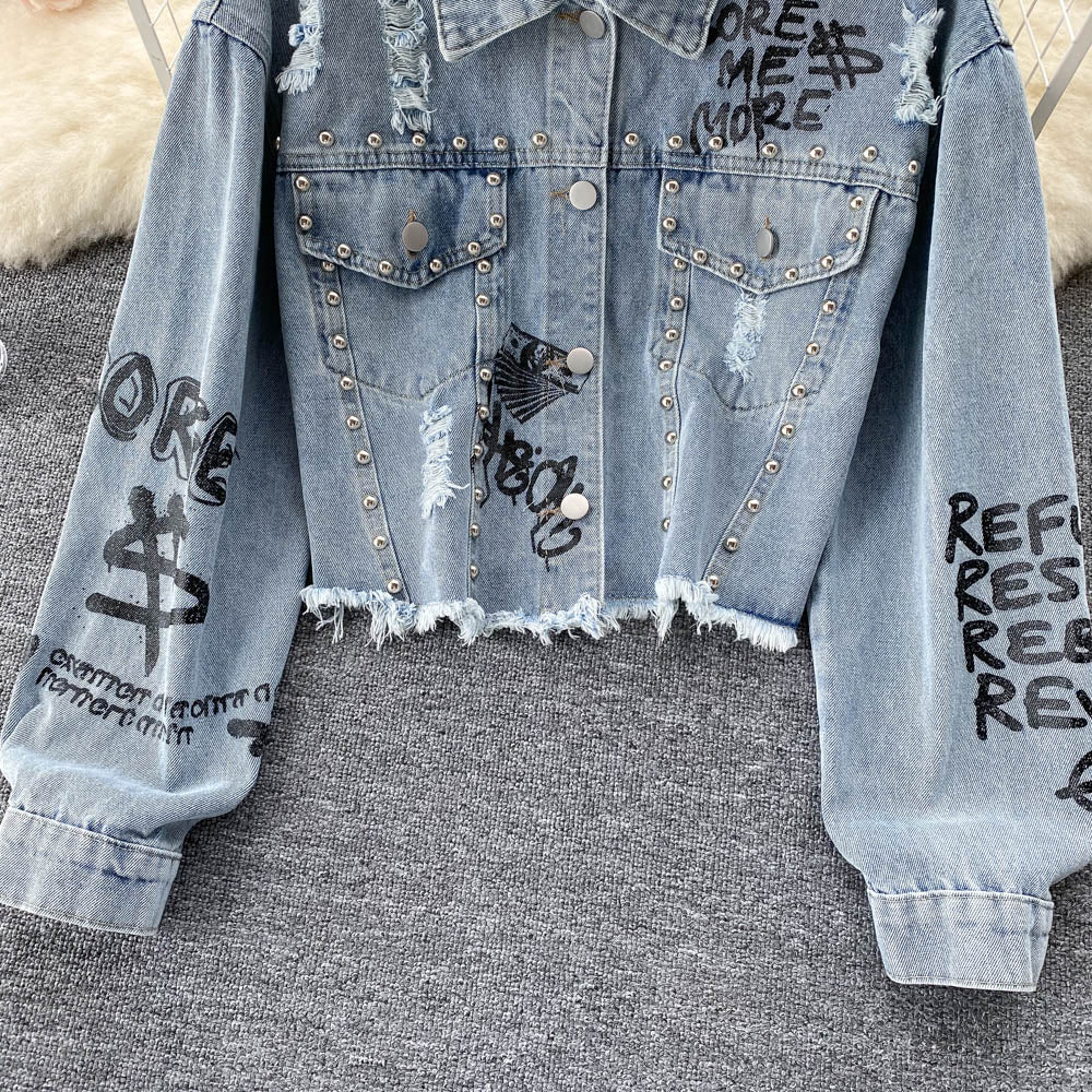 Denim Jacket Women's pierced burr jacket  1520