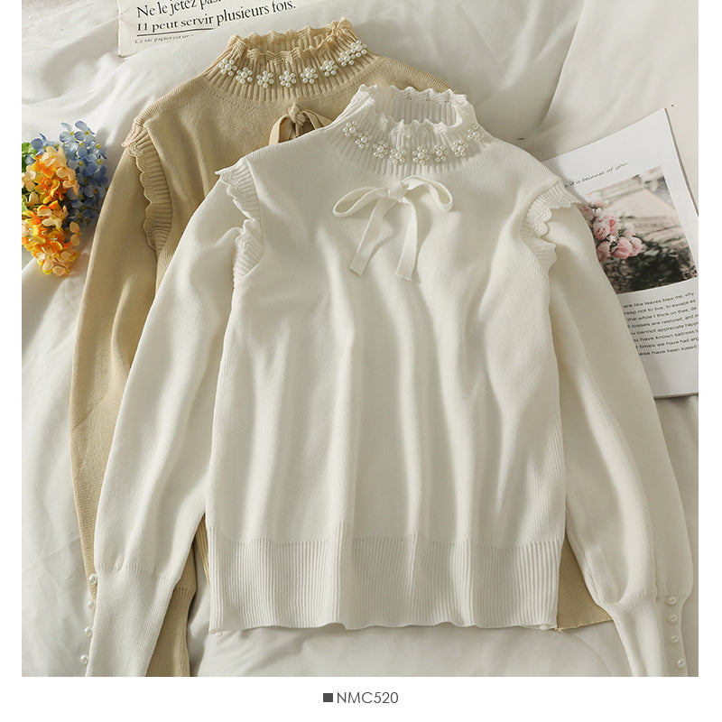 Sweet Wind Nail Bead Fliege Stehkragen Pullover Top 1822