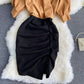 Light familiar commuter V-neck Pleated Dress  3291