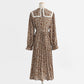 Dress gentle wind long sleeved chiffon skirt with slim waist and long Lapel skirt  2175