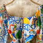 Bubble sleeve blue and white porcelain printed split long skirt  3349