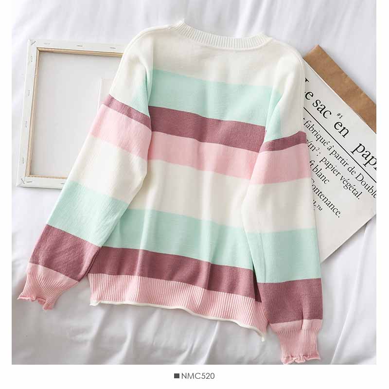 Women's colorful striped long sleeved knitwear  1814
