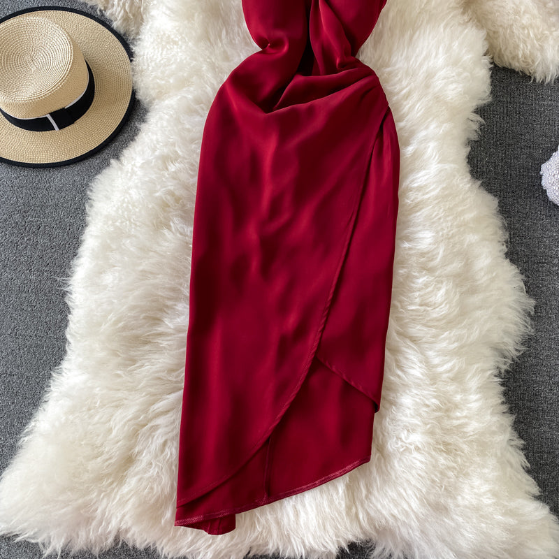 Celebrity sexy V-neck irregular suspender dress with bra  3434