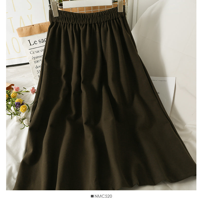 Korean Retro High Waist thin breasted thickened large swing skirt  2594