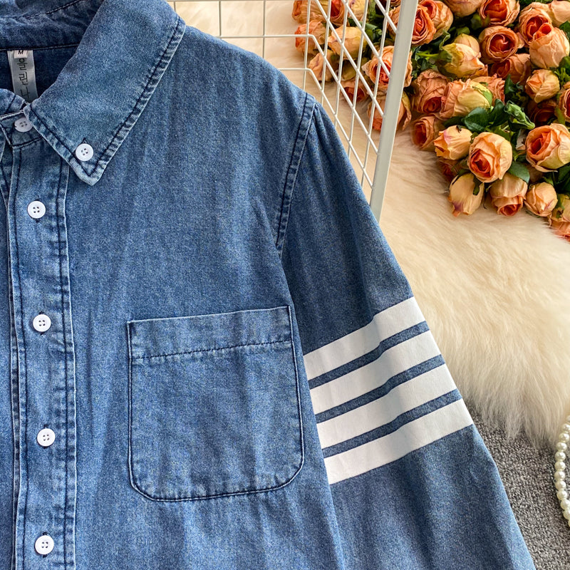 Manteau chemise ample mi-long en denim pour femme, version coréenne 1687