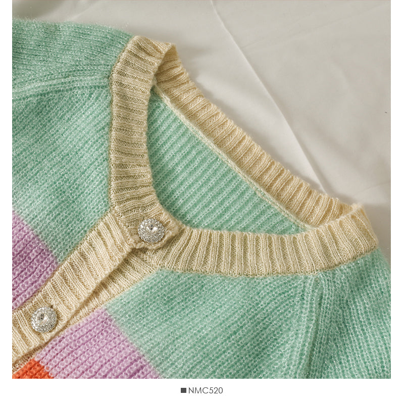Elegant color stripe single breasted cardigan long sleeved sweater  1991