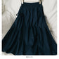 Elastic waist and thin two layers of solid color medium length A-line skirt for women  2589