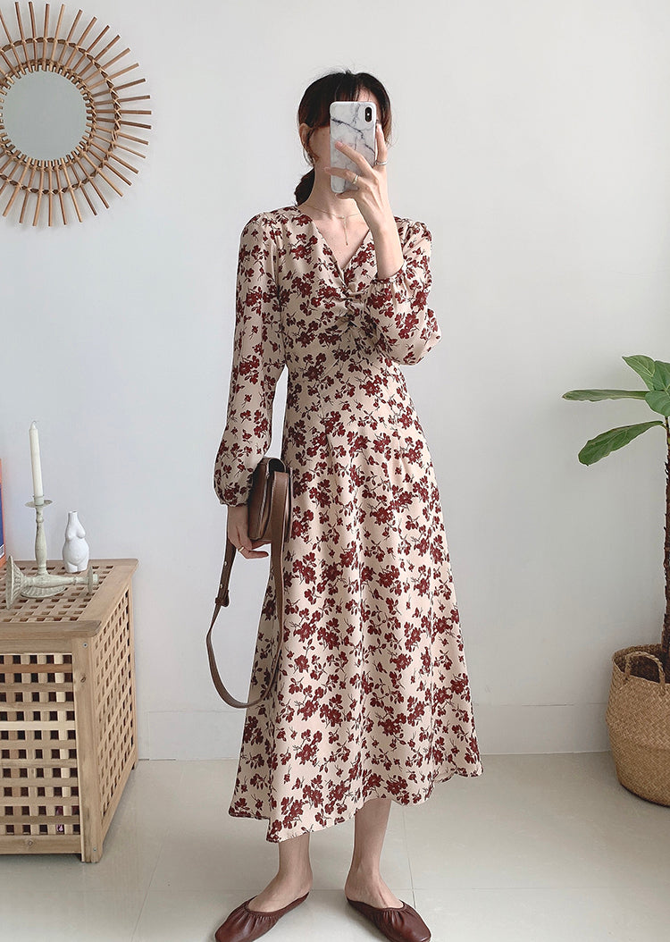 V-neck Chiffon floral dress with coat  2155