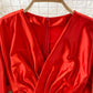 Satin high waist with thin V-neck irregular dress  3352